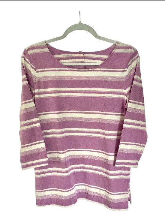 Talbots Tops - Talbot purple striped 3/4 sleeve with unique cut out in back. Size M